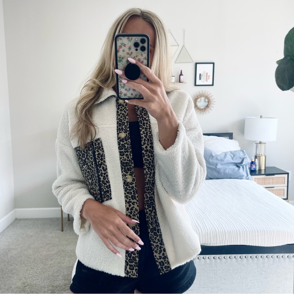 LUSH Cheetah Wooly Coat | Cream Leopard Print Wool Cardigan NWT Size Small